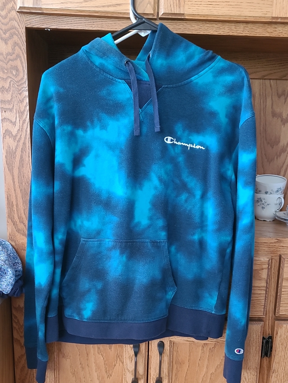 Champion Teal and Navy Tie-Dye Crewneck Hoodie